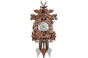 Katutude Orologio moderno a cucù, orologio da parete a forma di uccello, stile retrò, in legno, al quarzo, a batteria