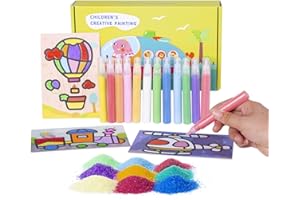 Berry President 12 paquetes de tarjetas de pintura de arena, kit de manualidades para colorear para niños con 12 botellas, juego de arena colorido para niños y niñas(vehículo verde)