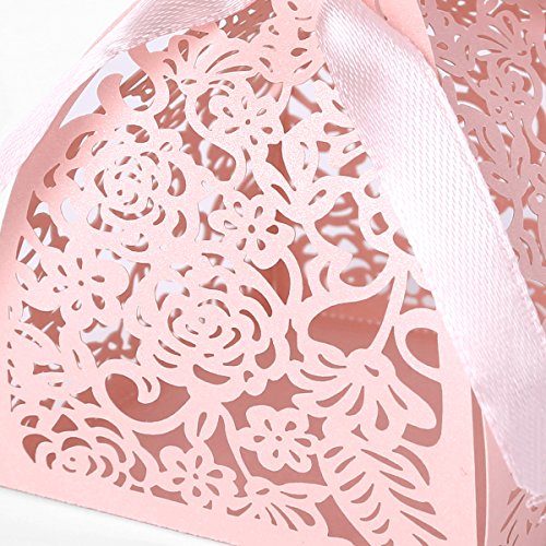 25 x Pink Laser Cut Hochzeit Taufe Gastgeschenk Geschenkbox Kartonage Schachtel Bonboniere Box Hochzeit Dekoration Hochzeitsdeko Tischdeko - 4