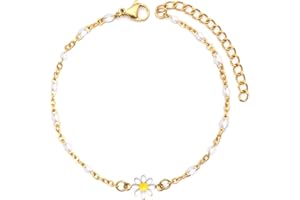 YeGieonr Bracelet Femme, Plaqué 18K Or Acier Inoxydable Marguerite Bracelet, Bracelet Réglable Coloré Y2K pour Filles Accessoires d'été