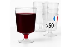 Table'Colors 50 Verres à Vin Plastique Reutilisable 17cl - A Pied pour Apéritif - Idéal pour Mariage - Anniversaire - Fabriqué en France - Base Stable - Facile à Tenir - Transparent