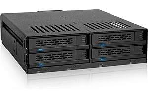 Icy Dock Rack Mobile/backplane Cage/boitier de Rack pour 4 x SSD/HDD 2.5" SATA/SAS Hot Swap dans 1 Baie de 5.25" (Installation sans Outil) - ExpressCage MB324SP-B