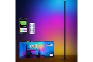 Lanmonlily Lámpara de Pie Moderna, RGB Lámpara LED Funciona con Alexa, Google Assistant y App, 16 Millones de Colores DIY y 68 Modos de Escena, Sincronización Musical para Dormitorio, Gaming Room