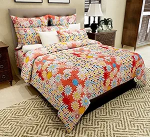 Home Candy Floral Orange Cotton Double Bed Sheet with 2 Pillow Covers -CTN-BST-286