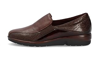 PITILLOS - 5304 Marrón - Zapato mocasín de Piel, con cuña Baja, Suela de Goma para: Mujer