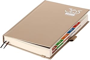 GOLDAYPLN Agenda académique Agenda journalier 2025 journalier 2025 de janvier à décembre, format A5, couverture rigide, onglets mensuels colorés, porte-stylo, poche intérieure (doré)