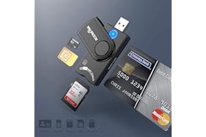 ROCKETEK Lector de tarjetas inteligentes USB,Lector de tarjetas inteligentes DOD Military USB 4 Puertos CAC/SIM/SDHC/SDXC/SD y lector de tarjetas Micro SD para MMC RS&4.0 Compatible con Windows XP/Vista/7/8/10