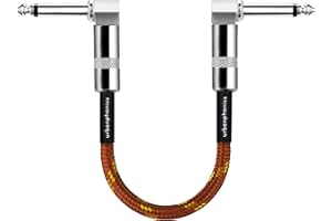 Urbanphonics Guitar Patch Cable | 6.35mm Jack Pro Grade Noiseless | 23 cms Pedalboard Cord Lead | Right Angle Male to Male | for Guitar, Bass and Effects Pedals | 1 Pack Copper Colour Braided Tweed