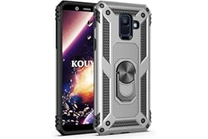 KOUYI Cover Samsung Galaxy A6 2018,Custodia 360° Girevole Regolabile Ring Armor Bumper TPU Case Magnetica Supporto Silicone Custodie per Samsung Galaxy A6 2018 (Argento)