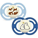 MAM Perfect Pacifier for Babies +6 Months, Bright Blue, 2 pcs | Glow in the Dark with Extra Thin and Flexible Skin Soft Silic