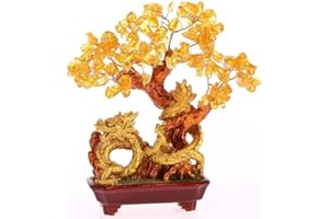 lachineuse – Árbol dragón de Citrino Amarillo – Árbol Feng Shui 19 cm – Decoración asiática dragón japonés – Árbol de la Fortuna con dragón Dorado – Deco asiático Piedras Preciosas – Objeto Japón Zen
