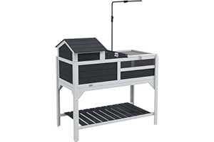 PawHut Tortoise House, 2-Layer Wooden Enclosure with Adjustable Lamp Holder, Tortoise Table with Openable Lid, Removable Main House, Storage Shelf, Run Box, Fixed Tray - Grey