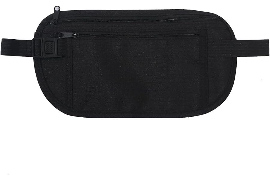yuandnn Money Belt, Passport Holder Secure Hidden Travel Wallet with RFID Blocking, Adjustable Undercover Fanny Pack with 2 Pockets for Men Women (Black)