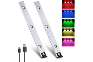 AANYHOH Oświetlenie podszafkowe LED w kuchni, oświetlenie szafki RGB z czujnikiem ruchu, listwa magnetyczna na akumulator USB, lampka nocna Oświetlenie czujnika LED do szafy, szafki, schodów