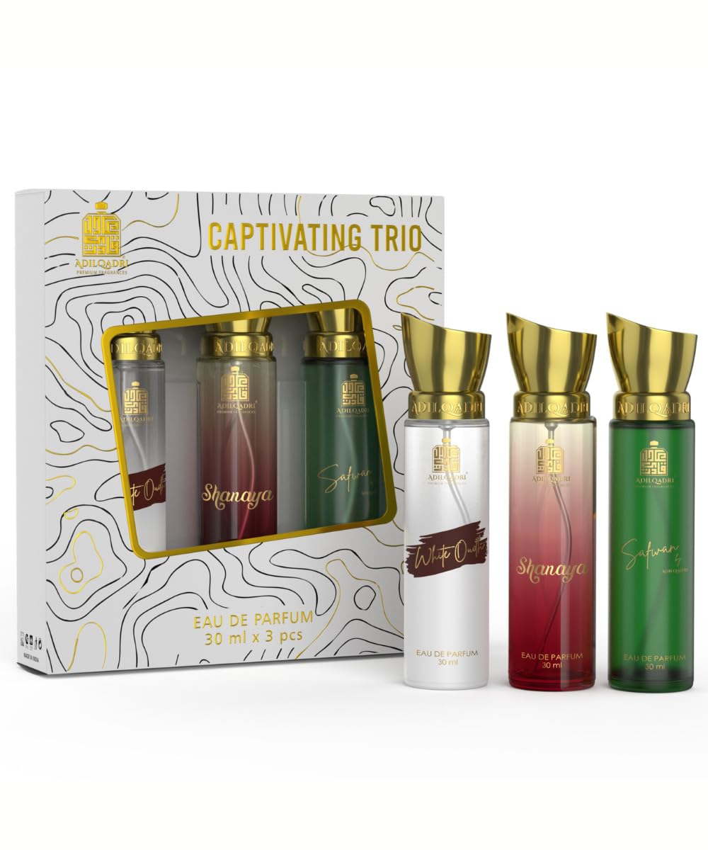 AdilQadri Captivating Trio Luxury Perfume Gift Set (3 x 30ml) | With Shanaya, White Oud, Safwan Perfume, Unisex Strong Woody,