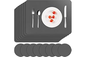 APLKER Platzsets Abwaschbar 8er Set, Platzset Lederoptik Kunstleder Wasserdicht PVC Tischsets und Untersetzer, Platzdeckchen Leder für Hause Küche Restaurant, 16 x 12 Zoll