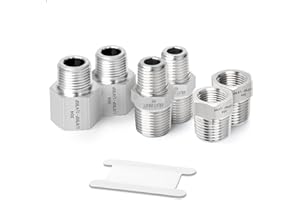 ERGAOBOY 6 pezzi 1/8" BSP x 1/4" BSP Raccordo per tubi in acciaio inossidabile forgiato, boccola esagonale, adattatore riduttore, connettori per capezzoli esagonali di riduzione