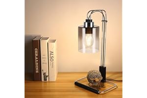 DINGLILIGHTING Retro LED Table Lamp with Smoked Glass Lampshade,4W Eye-Caring Desk Lamp 3000K Warm White,Silver Chrome and Black Finish Reading Lamp for Student Kids Study Office Bedroom Living Room,E27 Bulb Incl.