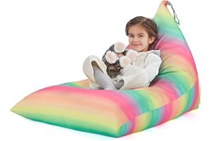 Nobildonna Sitzsack-Stuhlbezug für Kinder und Erwachsene, extra großer Sitzsack ohne Füllung, Plüschtierhalter und Organizer, Premium-Segeltuch, 250 l (Regenbogenstreifen)