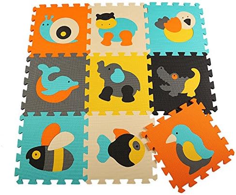 YKBing Baby Puzzle Play Mat Extra Thick 9 Piece Kids 3D Animal Foam Flooring Mat (Colour2)