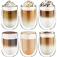 glastal 6x350ml Double Walled Coffee Glasses Mugs Cappuccino Latte Macchiato Glasses Cups for Coffee Tea Milk Juice Ice Cream Borosilicate Heat Resistant Glass Cups