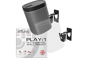 Sound bass Play 1 Wall Mount Black Pair Compatible with Sonos Play:1 Only, Twin Pack, Adjustable Swivel & Tilt Mechanism, 2 Mounting Brackets Includes All Fixings