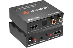 J-Tech Digital Extracteur audio HDMI 4K 60 Hz et prise en charge ARC, HDMI vers RCA optique compatible avec Dolby Digital DTS stéréo pour ordinateur portable, consoles de jeu Blu-Ray (JTECH-AE4KA)