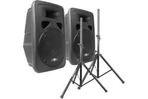 VONYX SkyTec - DJ PA Lautsprecher Set, PA Anlage Komplettset mit Stativen, Aktiv Lautsprecherboxen, DJ Boxen, Aktiv Lautsprecher mit Stativ