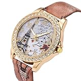 Kycut Markenuhren Online Vintage Paris Eiffelturm Damen Fashion Armbanduhr Kristall Leder Quarz Armbanduhr