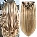 Price comparison product image 16" Clip in Human Hair Extensions Double Weft Real Remy Hair Full Head 8 Pieces 130g Thick Long Straight Natural,12#/613# Golden Brown mix Bleach Blonde