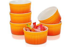 120ml Pirottini per Soufflé, Candiicap Set di 6 Pirottini da Soufflé in Porcellana per Cuocere al Forno, Budini, Creme Brulée, Coppette per Crema Pasticcera (120ml, Arancio Tropicale)