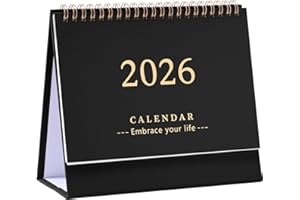 SHINEOFI Desk Calendar 2025-2026 Small Desktop Standing Flip Calendar for Home School Office Academic Monthly Planner Black 19x16.5cm