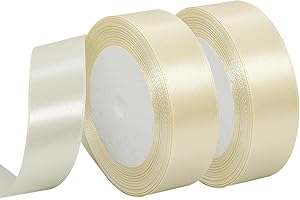 MARICATO 2 Rotoli Nastro Raso Beige, 25 mm X 23 Metri per Nastro Decorativo Con Fiocco, Natale, Nastro Raso Colorato Decorazioni, Adatto Per confezionare Regali, Feste di Compleanno, Matrimoni