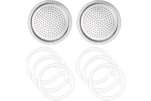 FDJZXW Dichtung Silikon und Ersatzsiebe für Kaffeemaschine,Dichtung 2 Tassen Passend für Bialetti,Enthält 6 Stück Espressokocher Dichtungsring und 2 Stück Ersatzsiebe