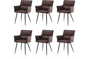 ‎TUKAILAI TUKAILAI Freizeit Esszimmerstühle 6er-Set aus Kunstleder mit Armlehnen und Rückenlehne, Polsterstuhl Wohnzimmer-Sessel, Küchenstuhl gepolsterte Sitzfläche Metallbeine Empfang, Esszimmer Küche braun