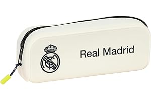 safta Real Madrid Attrezzature 25/26 - Astuccio quadrato in silicone, astuccio per bambini, ideale per bambini in età scolastica, comodo e versatile, qualità e resistenza, 18,5 x 5,5 x 7,5 cm, bianco