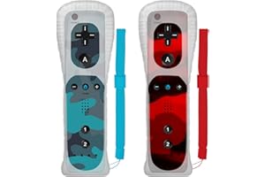 SWCTIM Wii Controller 2 Pack,Wii U Controller mit Silikonhülle und Handgelenkriemen,Nicht Motion Plus,(Camo Blau und Camo Rot)
