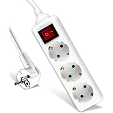 V-TAC 3 Sockets Power Strip with Switch and 1.5 Meter Cable &ndash; Multiple Plug 3 Outlets 16A Shuko for Home, Office, Shop, Garag