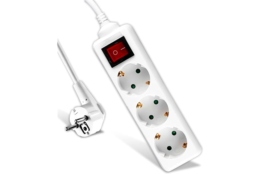 V-TAC Regleta de 3 Enchufes con Interruptor y Cable de 1,5 Metros - Enchufe Múltiple 3 Tomas de Corriente 16A Shuko para el H