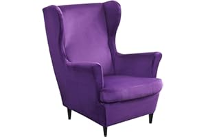 Mingfuxin Wingback Chair Covers 2 Piece Set Stretch Wing Chair Cushion Sofa Slipcover, Removable Velvet Wing Back Armchair Slipcovers Furniture Protector for Living Room Bedroom Hotel