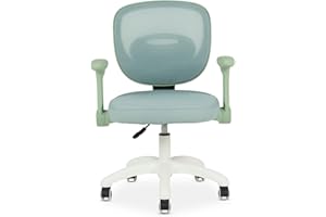 IDIMEX Kinderdrehstuhl Amelia höhenverstellbar mit Armlehnen in grün - Ergonomischer Kinder-Schreibtischstuhl mit Mesh Rückenlehne & weißes Fußkreuz mit 5 Rollen