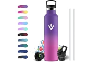 KOLLYKOLLA Botella Acero Inoxidable 1 Litro, Cantimplora Termica con Pajita, Botella Térmica con Aislamiento de Doble Pared, sin BPA, Fácil de Limpiar, Termo para Niños & Adultos, Deporte, Bicicleta, Viajes