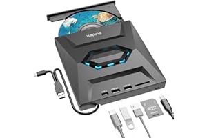 SUIDEK Lecteur de CD/DVD Externe, Graveur de CD/DVD +/-RW USB-C, Lecteur de DVD avec Lecteur de Carte SD, Hub USB 3.0 Type-C, Compatible avec Les Ordinateurs Portables, PC, Windows et Linux