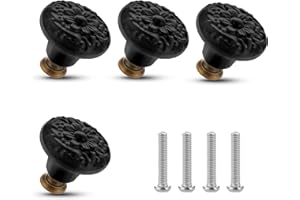 ASTER Ceramiczne gałki do szuflad, vintage, dekoracyjne gałki do mebli ze śrubami montażowymi, do drzwi szafy, 4 szt., średnica 3,6 cm (czarne)