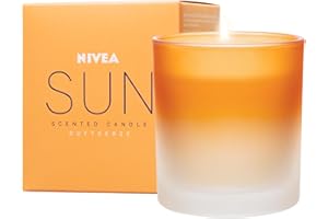 NIVEA SUN Candela profumata, bella candela profumata in vetro con il noto profumo della crema solare Nivea Sun, candela profumata delicata in contenitore di vetro Ombre (120 g)