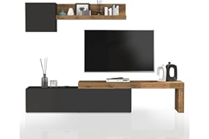 WHOUS Parete Attrezzata CHRONOS per Soggiorno, Mobile Tv Regolabile, Cubo con 1 Anta e Mensola per Salotto in Legno, 190/350x40 cm, Antracite Opaco e Rovere
