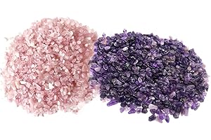 HUGEDE 200 Gram Natural Tumbled Chip Stone Beads Gemstone Crushed Stone Loose Rocks for Jewelry Making DIY Crafts Amethyst Rose Quart