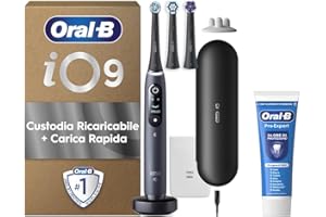 Oral-B Spazzolino Elettrico Ricaricabile iO 9 Nero, 1 Spazzolino Elettrico, 3 Testine Di Ricambio, Custodia Da Viaggio con caricatore + Dentifricio Oral-B Pro Expert, Pulizia Denti Efficace