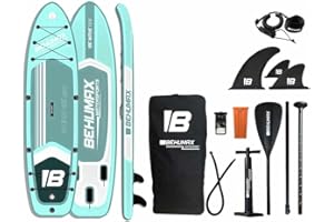 BEHUMAX, Tabla de Paddle Surf Be Wave Artic 10.6, hasta 160kg, 320x81x15cm, Remo, hinchador, Mochila Impermeable, 3 Aletas, Kit de reparación