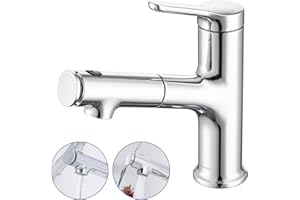 LakeBayMZC Rubinetto Bagno Lavabo Con Doccetta Estraibile a 3 Modalità, Miscelatore Lavabo Estraibile, Rubinetti Monocomando Bagno con Doccetta, Aeratore Rimovibile, Senza Piombo,Cromato